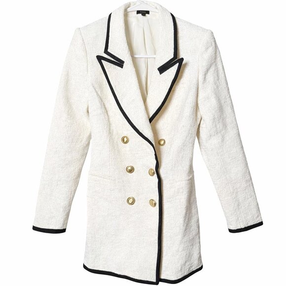 Express Women's White Tweed Double Breasted Button Blazer Size Medium - Picture 6 of 7